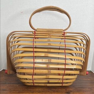 Vintage Japanese Bamboo folding collapsible basket market bag